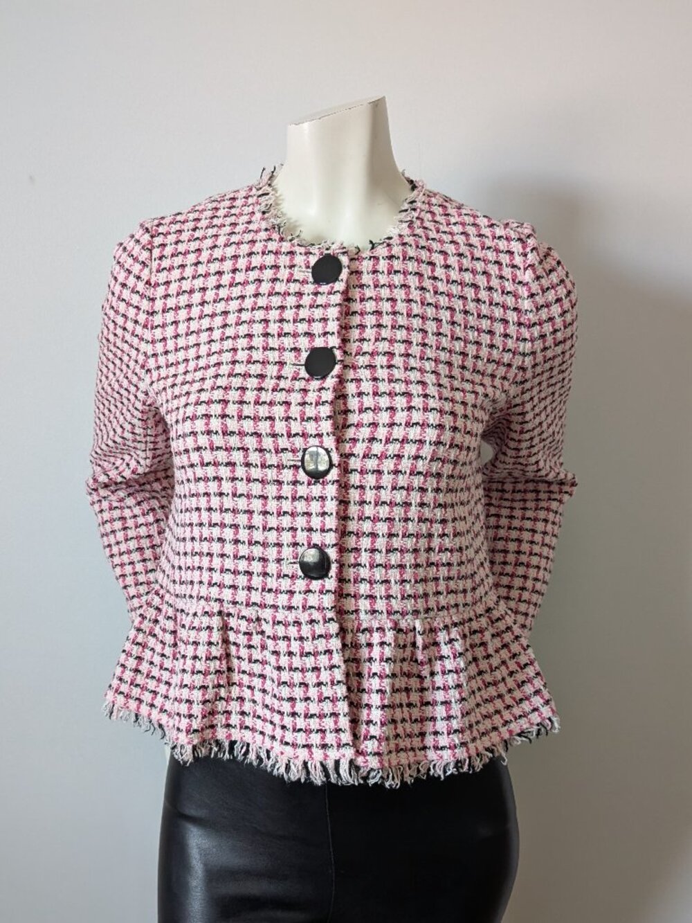 Kate Spade - Pink Multi Tweed Peplum Jacket - size 6